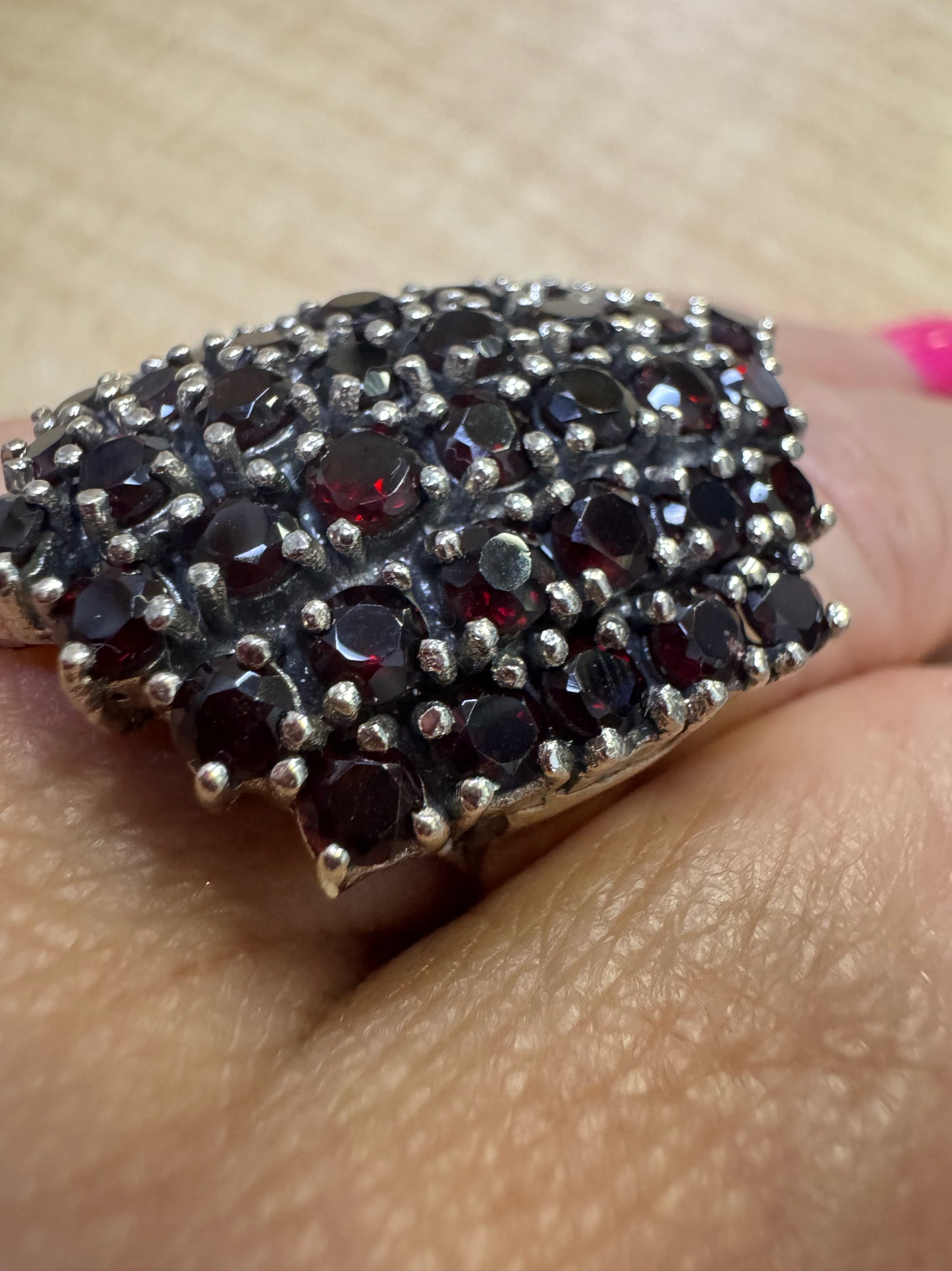 Vintage Massive Sterling Silver Garnet Ring 1.3" x 1.08" Large Heavy 23g Size 9