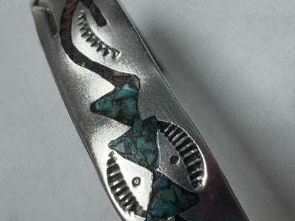 Sterling Silver Gibson Gene Navajo Cuff  Turquoise Coral Inlay Bracelet