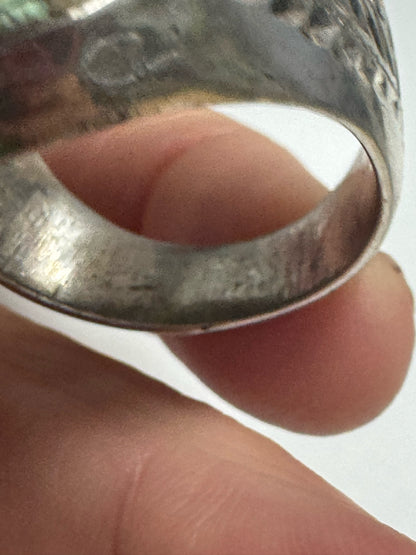 Vintage Native American Sterling Silver Heavy 29g Turquoise Ring Size 11.5
