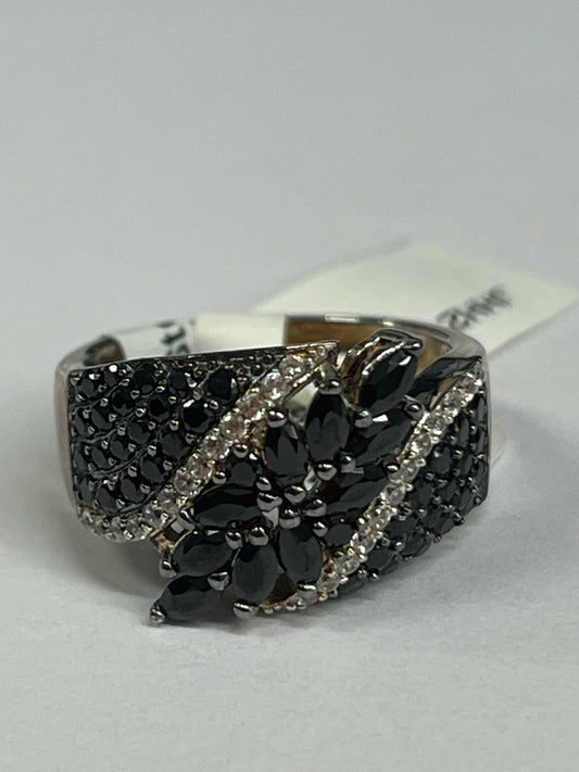 Sterling Silver Black Spinel ring Size 8 JTV New