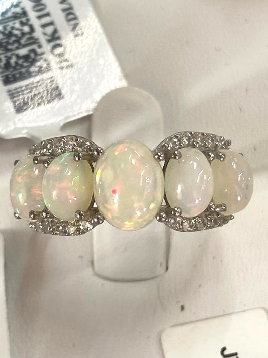 Sterling Silver Opal & White Zircon Ring New w/ Tags Size 9 JTV