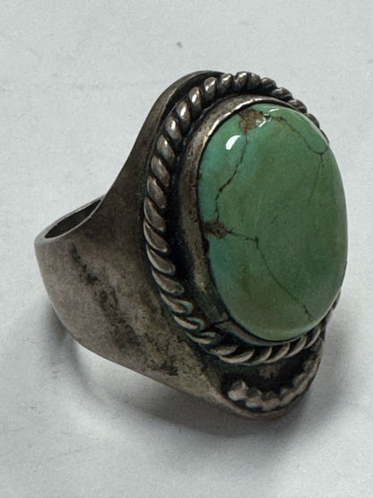 Native American Sterling Silver Ring Heavy Massive 33g Turquoise Size 11