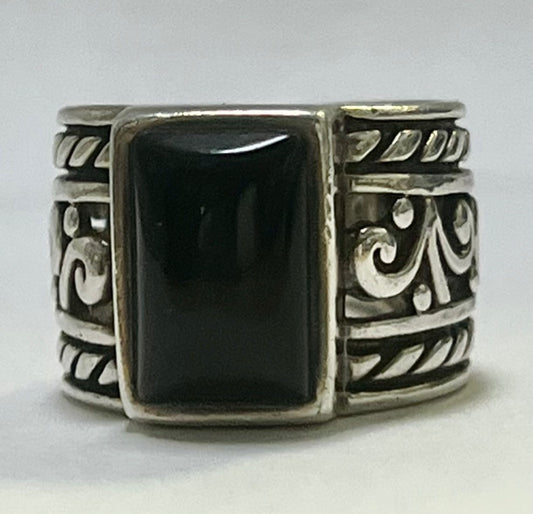 Silpada Sterling Silver Scroll Wide Ring Black Onyx Size 8