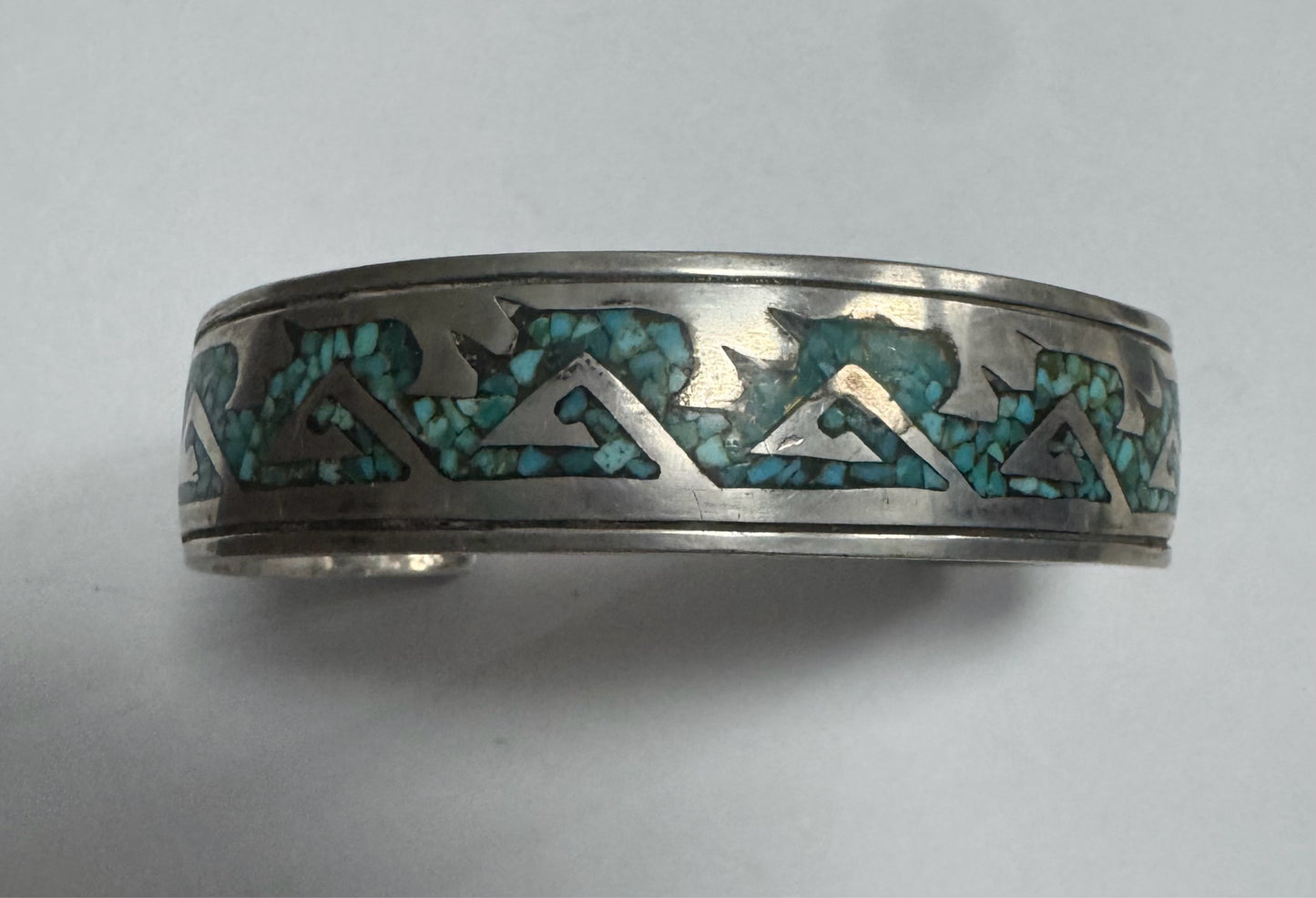 Tommy Singer Sterling Silver Mosaic Turquoise Native American Cuff  Bracelet