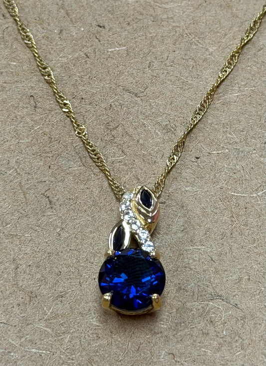Gold Over Sterling Created Blue Sapphire Pendnt Necklace New JTV