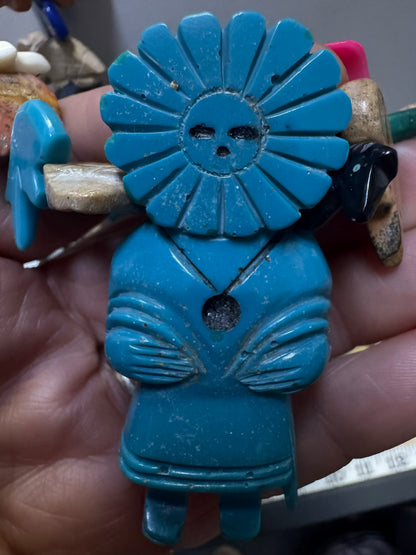 Vintage Native American 32" Fetish Carved Animals Turquoise Kurchina