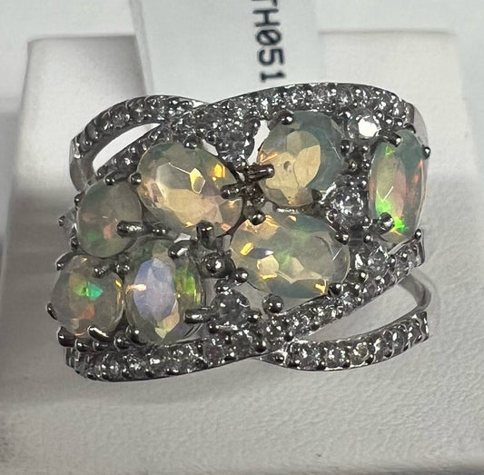 Sterling Silver Opal & CZ Ring New w/ Tags Size 9 JTV