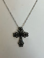 Sterling Silver Black Spinel Cross Pendant & Necklace Chain New JTV