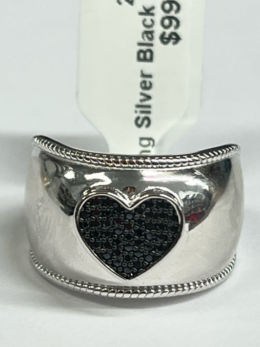 Sterling Silver Black Spinel ring Size 9 JTV New