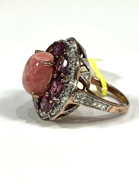 New Rose Gold Over Sterling Silver Gemstone Ring Rhodolite Garnets Size 6.75