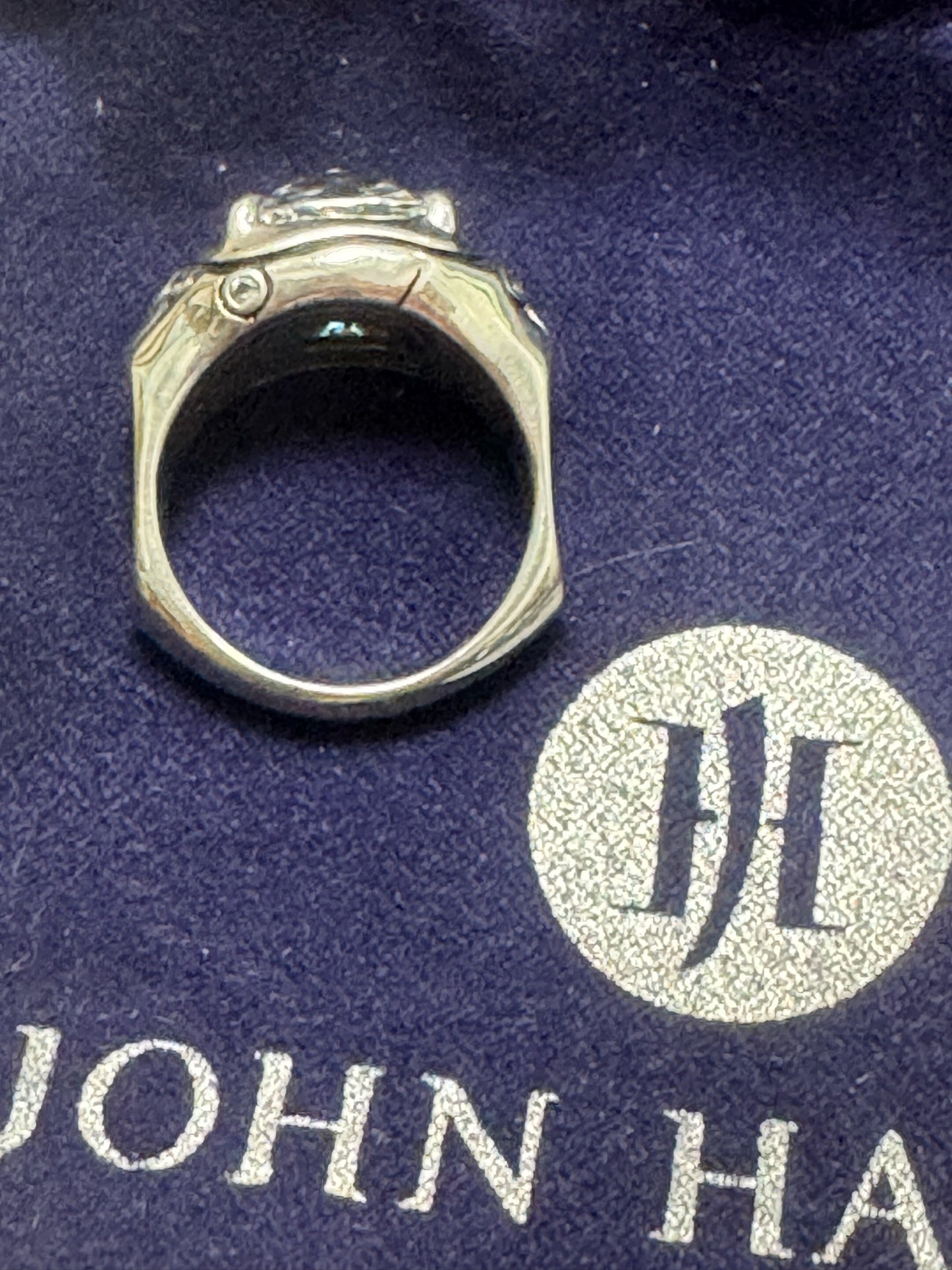 John Hardy Sterling Silver White Topaz Cushion Cut Bamboo Batu Ring Size 7