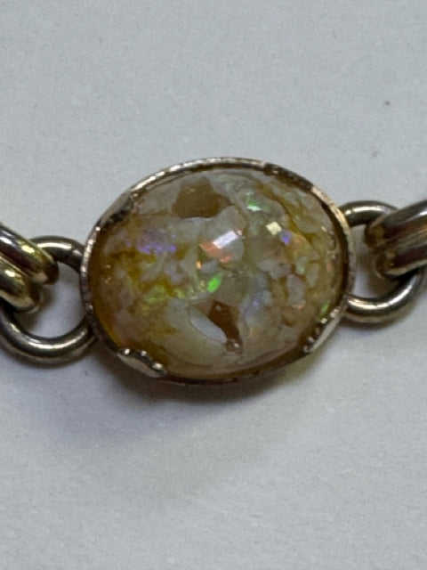 Vintage AMCO 14K Gold Filled 7" Filigree Bracelet Natural Opals in Resin