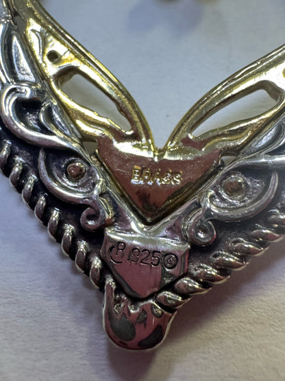 Carolyn Pollack Sterling Silver Brass Heart Pendant  Enhance Leather Necklace