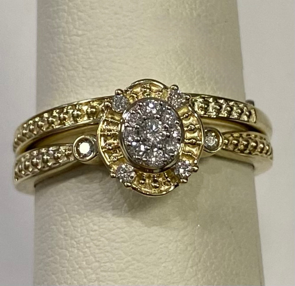 10k Yellow Gold Diamond 2 Piece Wedding Set Size 8.25 1/10 cttw