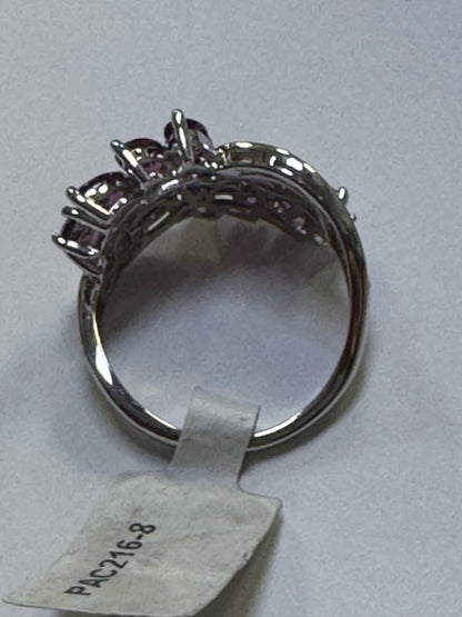 14k White Gold Marquise Rhodolite Grape Garnet Dimaond Ring Size 8