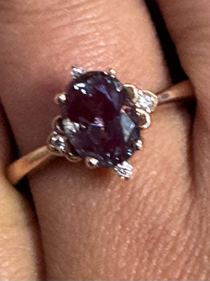 14k Rose Gold Created Alexandrite & Diamond Ring Size 8.25