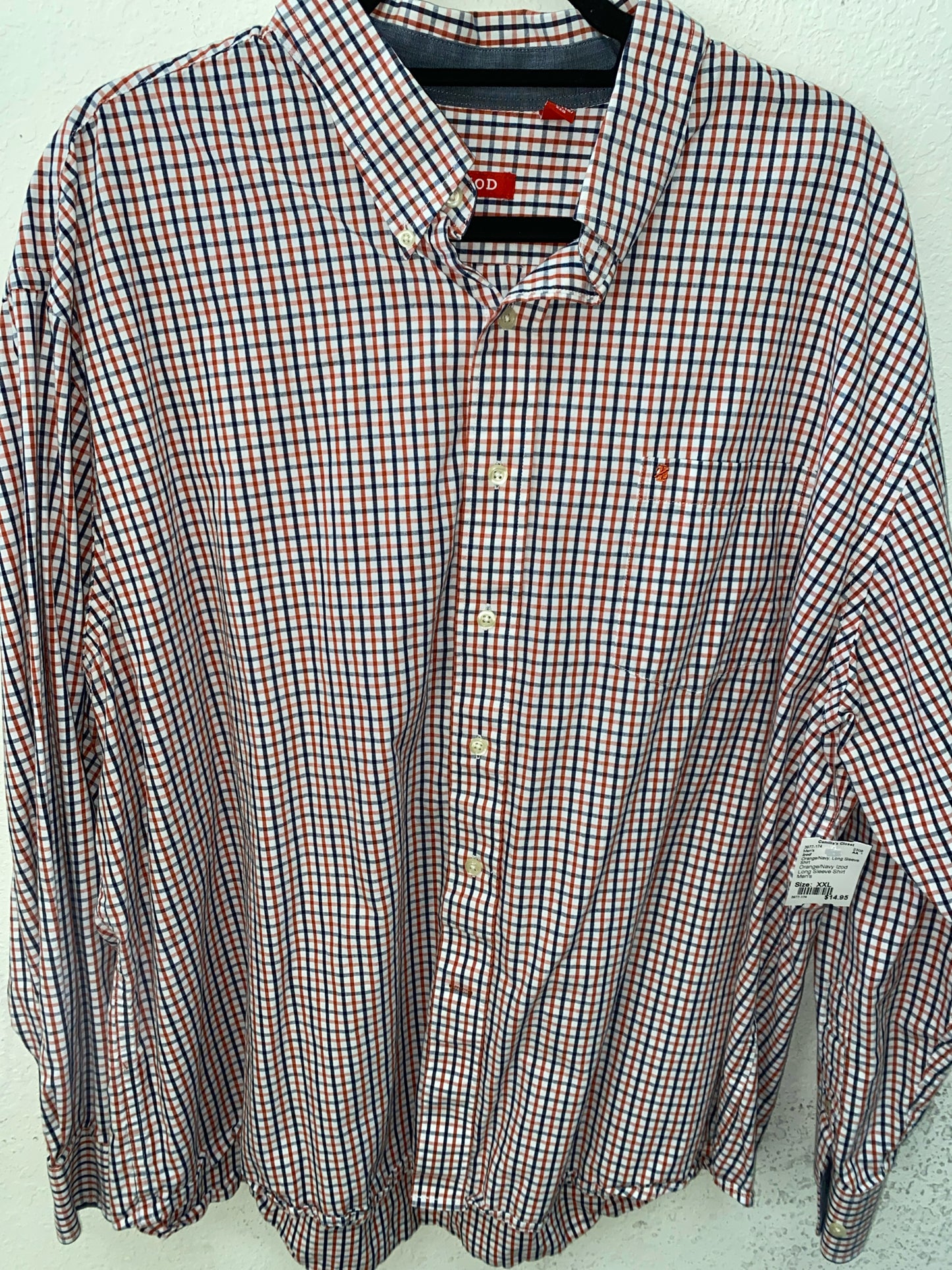 Orange/Navy Izod Long Sleeve Shirt Men's