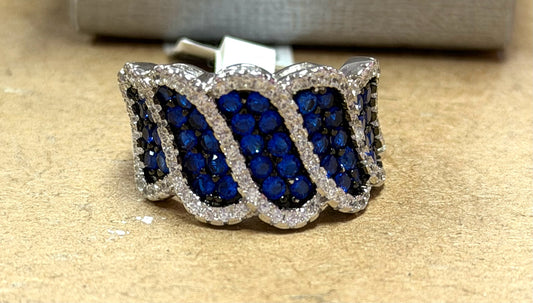 Sterling Silver Created Blue Spinel & CZ Ring New w/ Tags Size 8 JTV