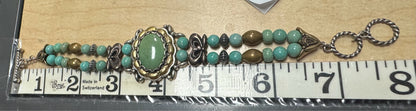 Carolyn Pollock Sterling Silver & Brass Green Turquoise Bracelet 7.5" - 8"
