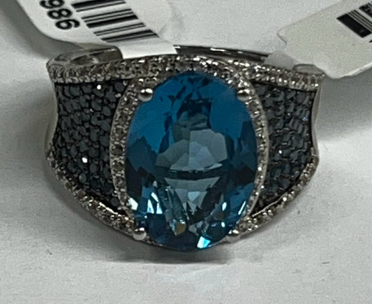 Sterling Silver Blue Topaz White Zircon Ring New w Tags JTV Size 8