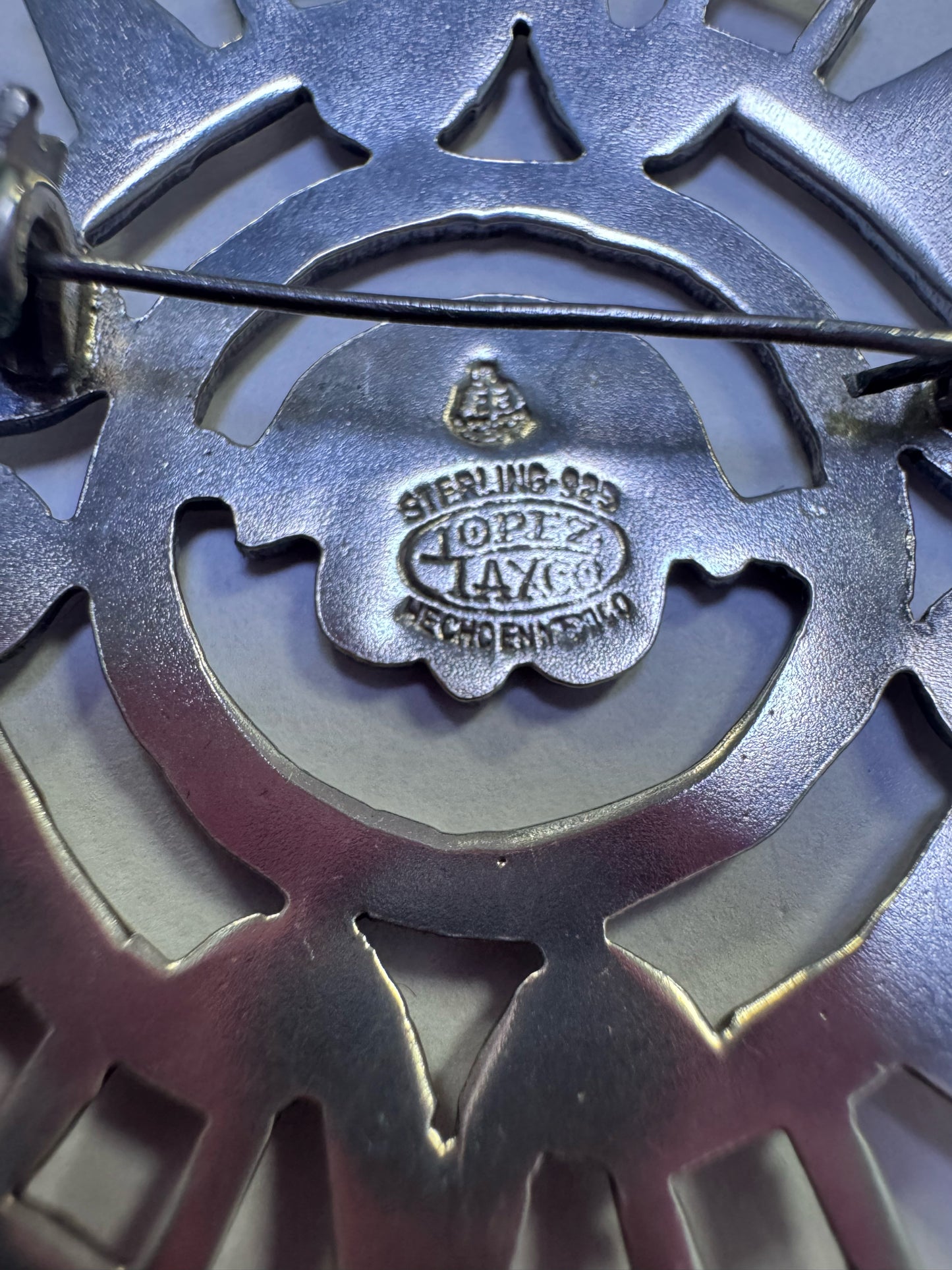 2.5"  Pin Taxco Sterling Silver Pendant Necklace Brooch Aztec Mayan Peruvian