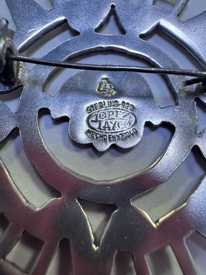 2.5"  Pin Taxco Sterling Silver Pendant Necklace Brooch Aztec Mayan Peruvian