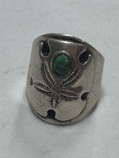 Native American Sterling Silver Turquoise Ring Heavy 13g Size 8