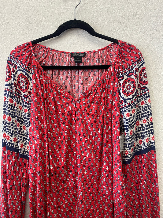Red Print Lucky Brand Long Sleeve Shirt Women's
