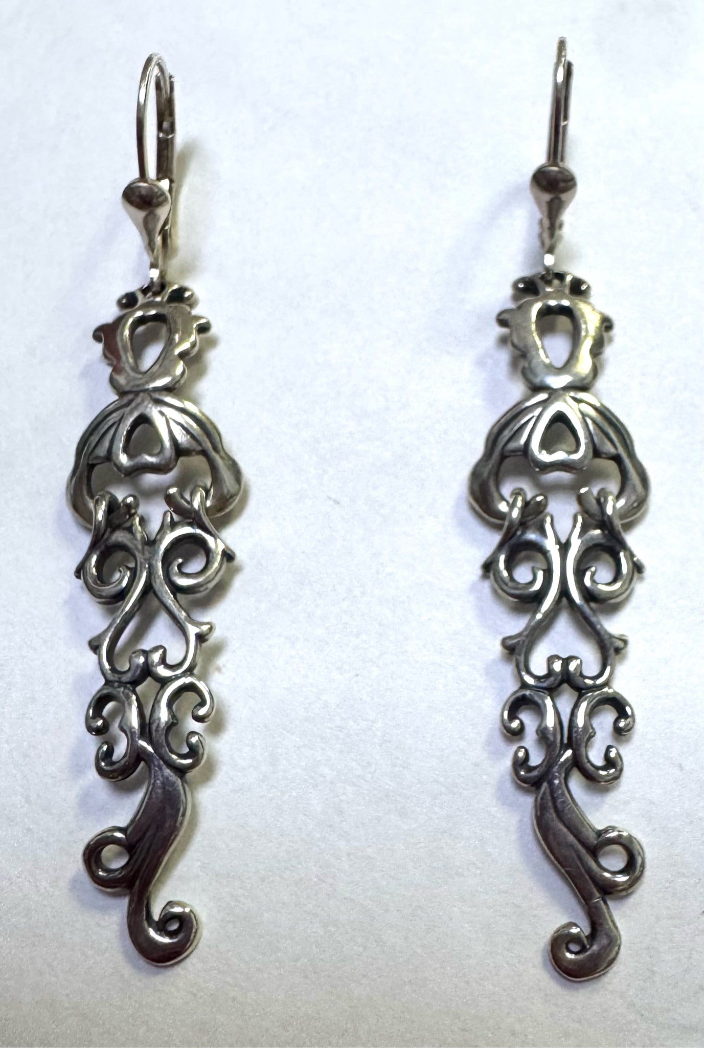 Carolyn Pollack Relios 925 Sterling Silver Dangle Scroll Earrings 2.3" Long