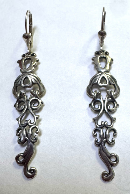 Carolyn Pollack Relios 925 Sterling Silver Dangle Scroll Earrings 2.3" Long