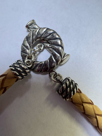 Carolyn Pollack Relios Sterling Silver Braid  Necklace Brown Jasper Bear Pendant