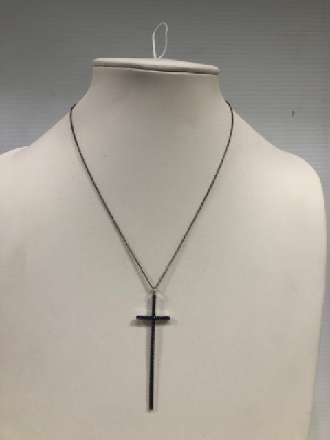 Carol Brodie MLD Sterling Silver Sapphire Cross Pendant 2.75" x.80" Chain 16-18"