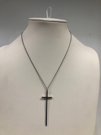 Carol Brodie MLD Sterling Silver Sapphire Cross Pendant 2.75" x.80" Chain 16-18"