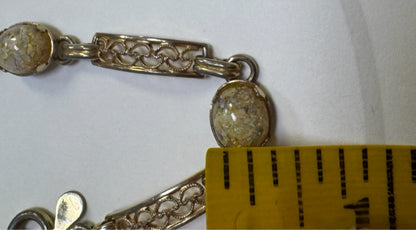 Vintage AMCO 14K Gold Filled 7" Filigree Bracelet Natural Opals in Resin