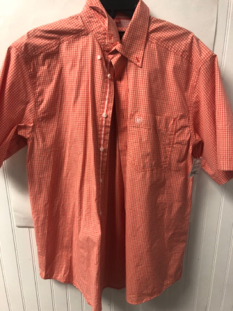 Orange Plaid Ariat Short Sleeve Shirt Men's