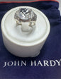 John Hardy Sterling Silver White Topaz Cushion Cut Bamboo Batu Ring Size 7