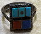C. Benally Native American Sterling Silver Inlay Turquoise Lapis Ring SZ 7.5