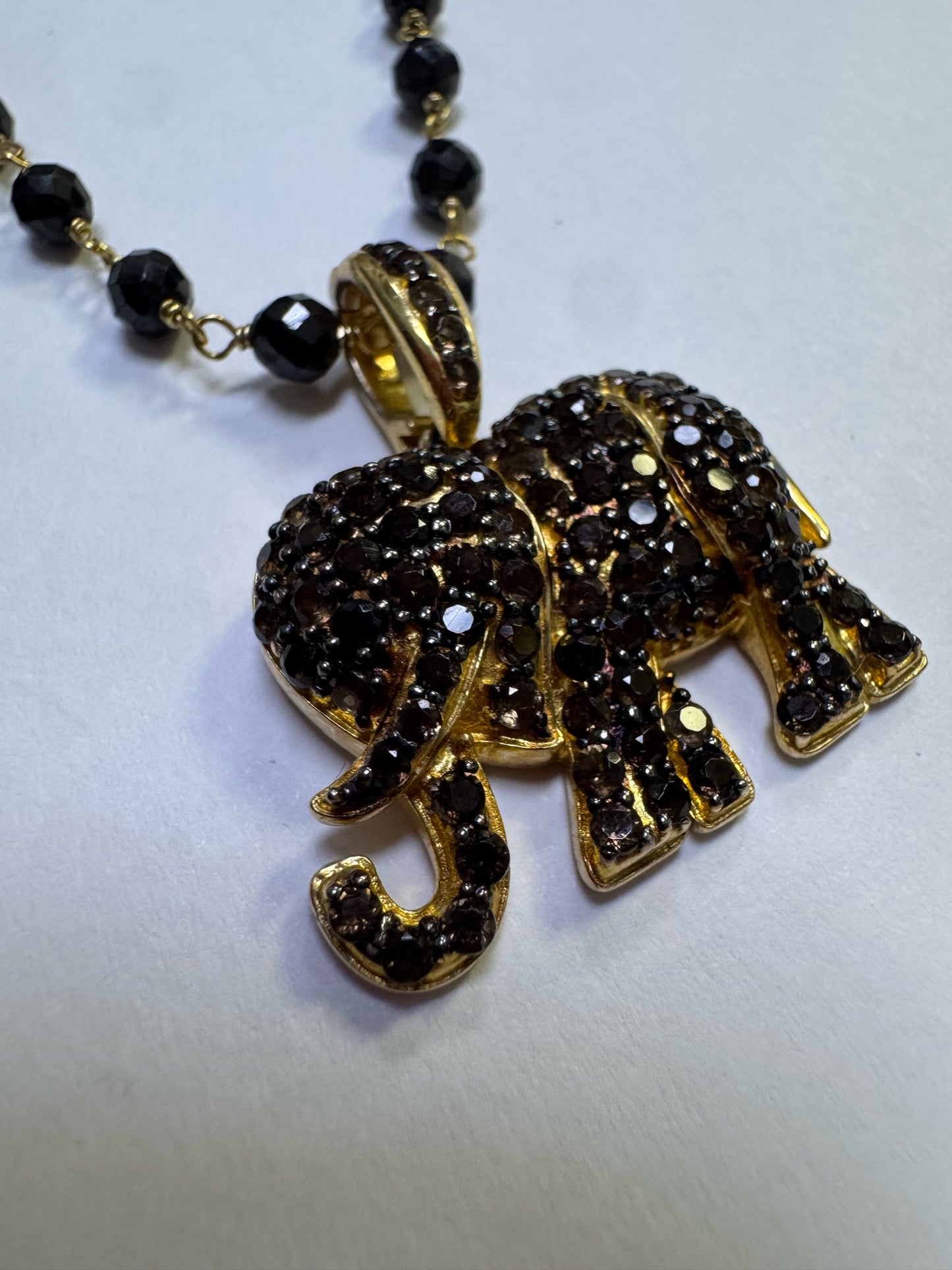 Clyde Duneier Gold Over Sterling Elephant Pendant & Onyx Beaded Chain