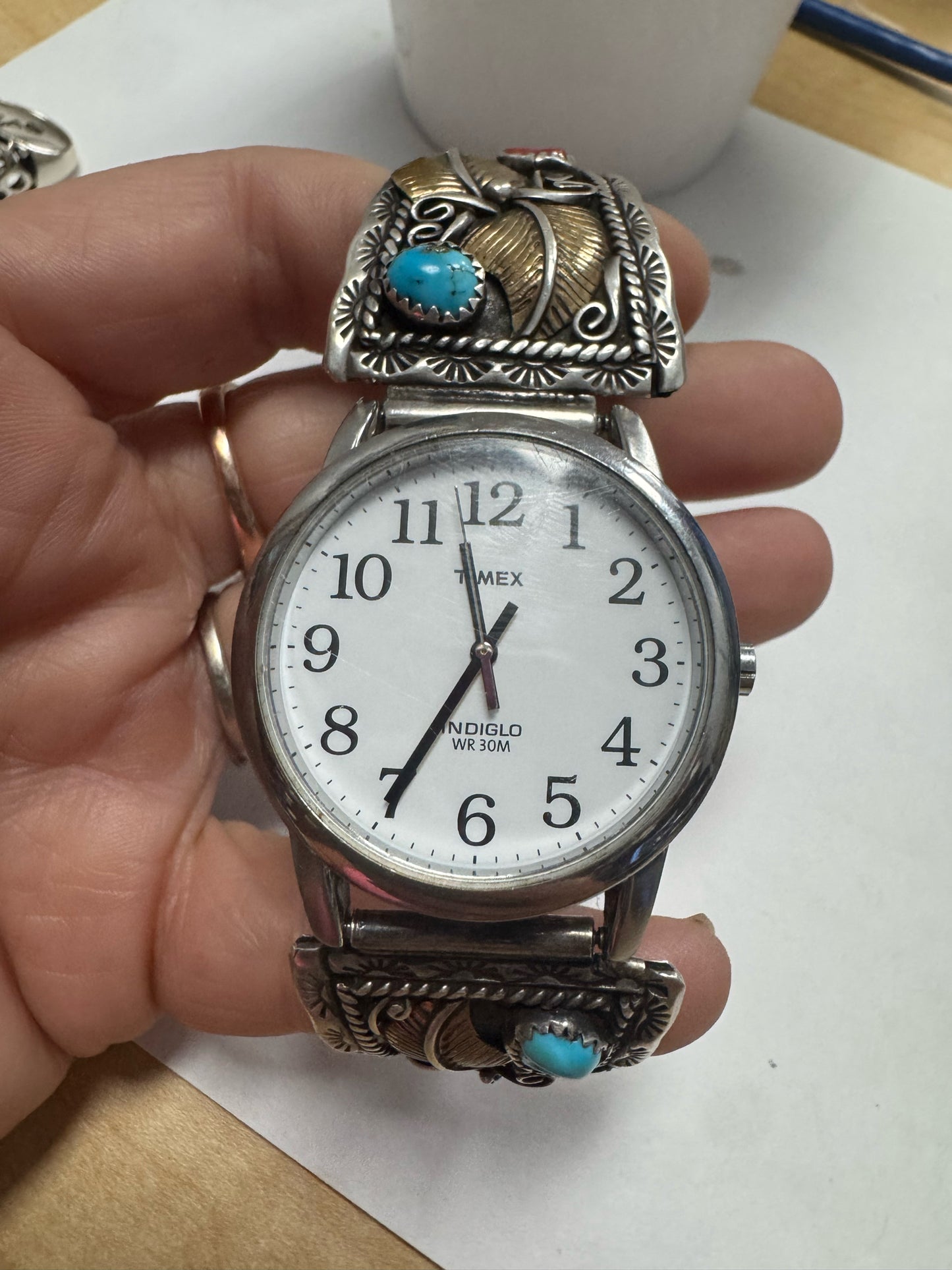 Sterling Silver & Gold Filled Watch Tips Turquoise & Coral Timex Watch