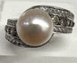 Sterling Silver Natural Diamond .37 ct tw w/  White Zircon Pearl Ring Size 8 JTV