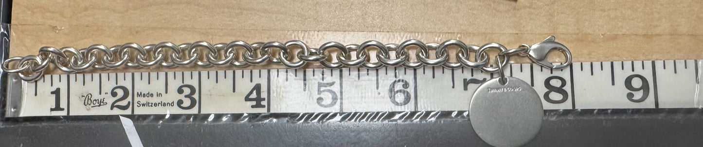 Tiffany & Co. 8" Sterling Silver Round Tag Classic Bracelet w/ Box