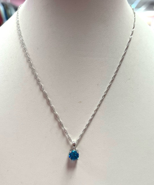 2 Pc Sterling Silver Blue Topaz Pendant & Chain & Earring Set
