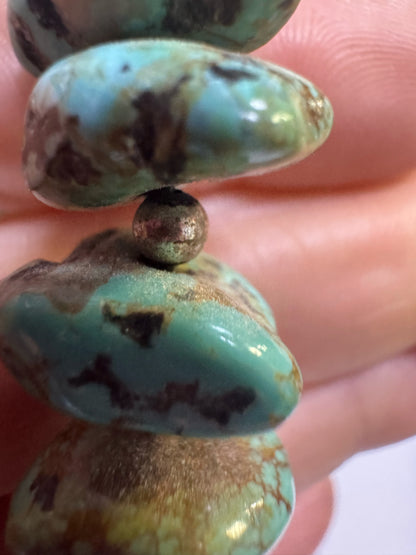 Native American Sterling Silver Turquoise Nugget & Slab 28" Necklace JN