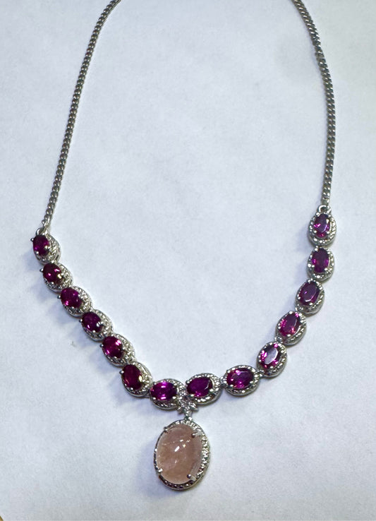 Chuck Clemency STS Rhodolite Garnet & Rose Quartz Drop Tennis 18" Necklace