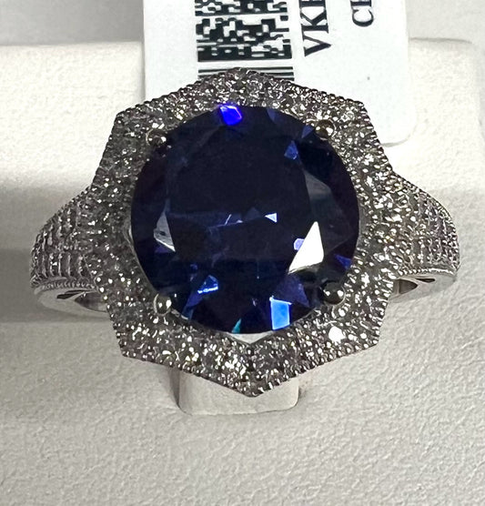 Sterling Blue & White Simulant Ring New w/ Tags Size 8 JTV 6.44 ct tw