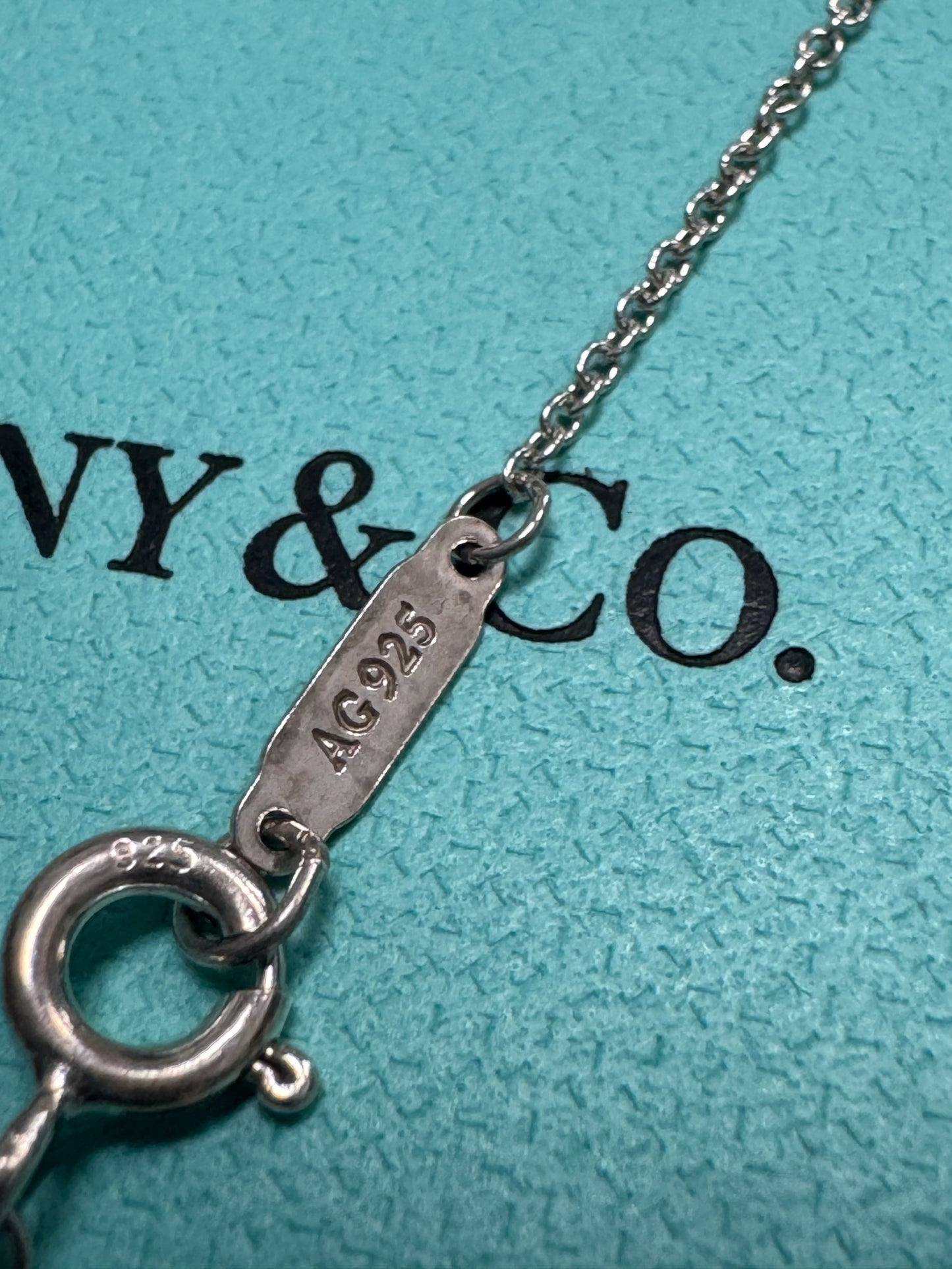 Tiffany & Co Sterling Silver Blue Enamel Small Heart Lock 16" Necklace Keyhole