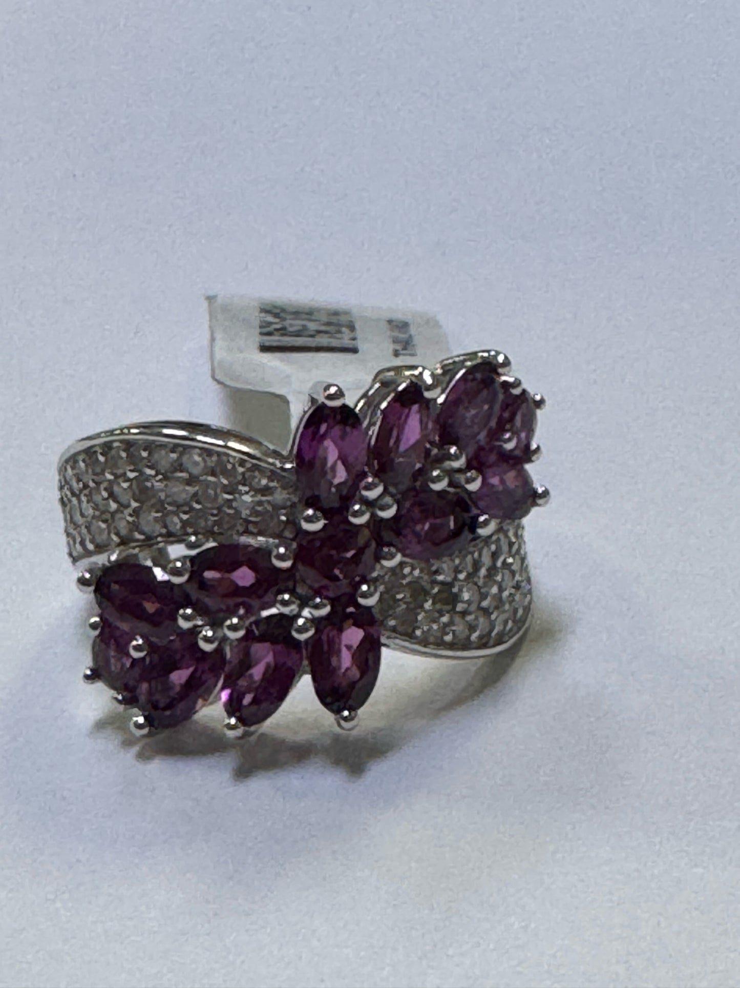 14k White Gold Marquise Rhodolite Grape Garnet Dimaond Ring Size 8