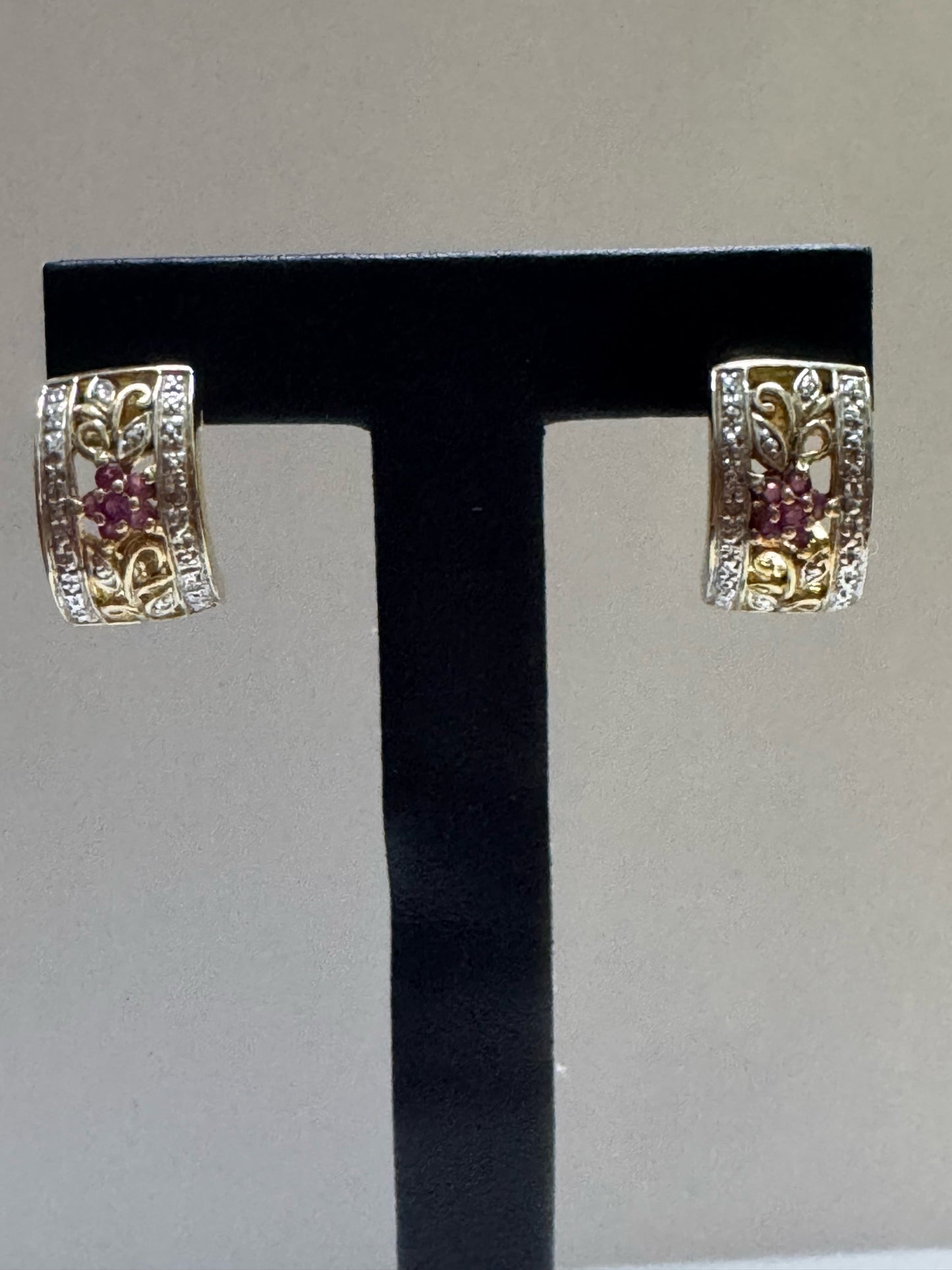 Gold Over Sterling Hoop Earrings Ruby