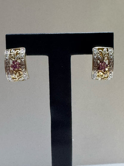 Gold Over Sterling Hoop Earrings Ruby