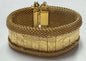 HOBE Floral Etched Goldtone Mesh Vintage Panel Bracelet 1” Wide w/Safety